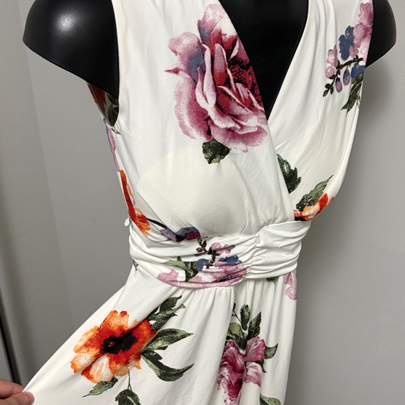 Floral Maxi Dress - White with Pink and Orange Accents - Picture 2 of 6